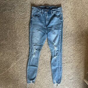 Express | Distressed Stretch Denim High Rise Skinny Jeans - 6R